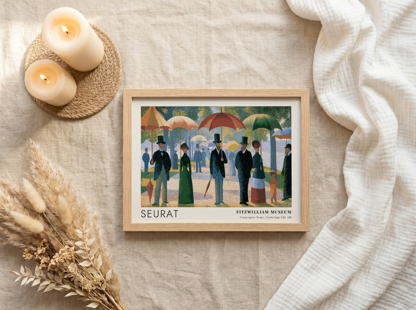 Wall art poster featuring Seurat's Grande Jatte painting with Fitzwilliam Museum text in frame.