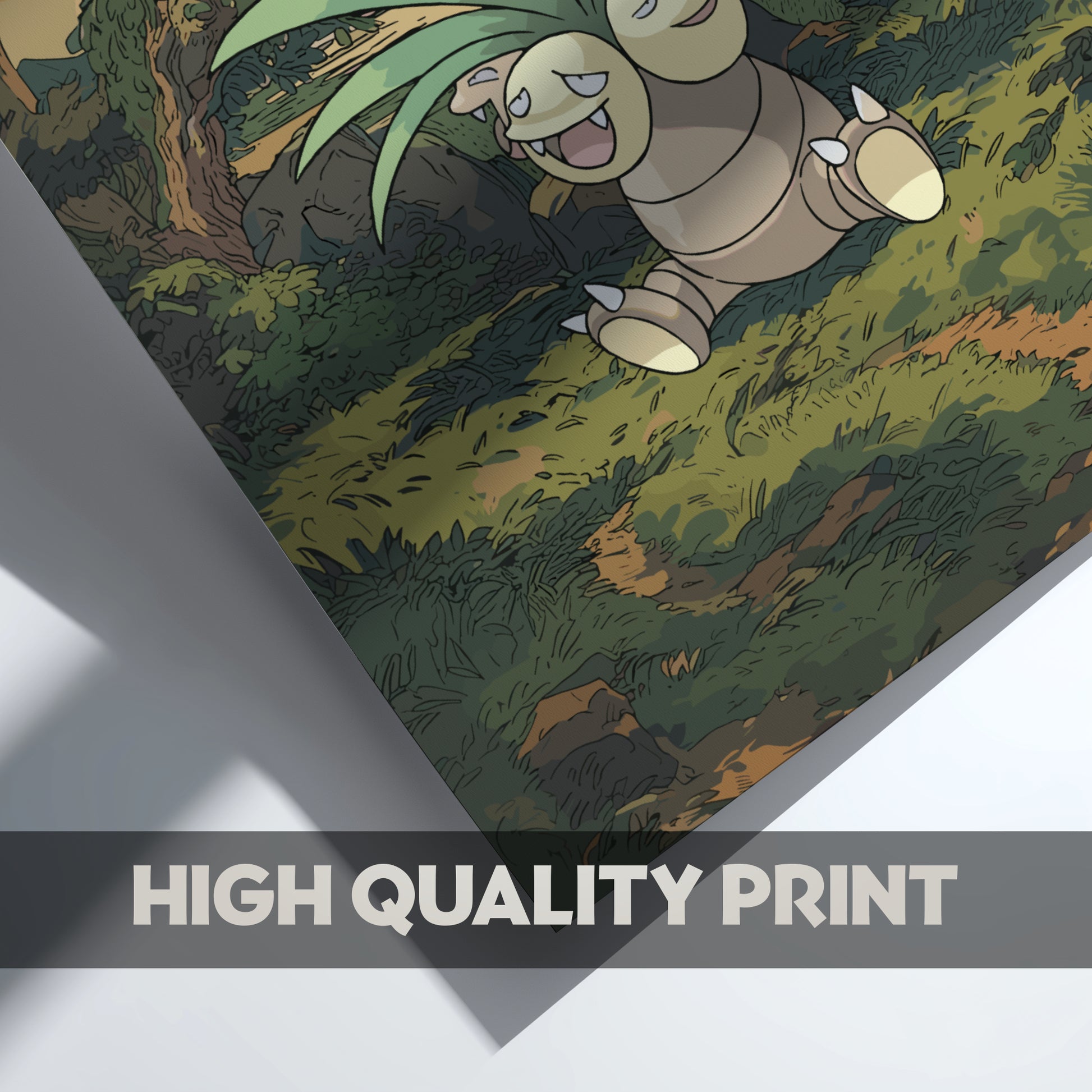 Exeggutor Pokemon character in a forest with 'High Quality Print' text overlay