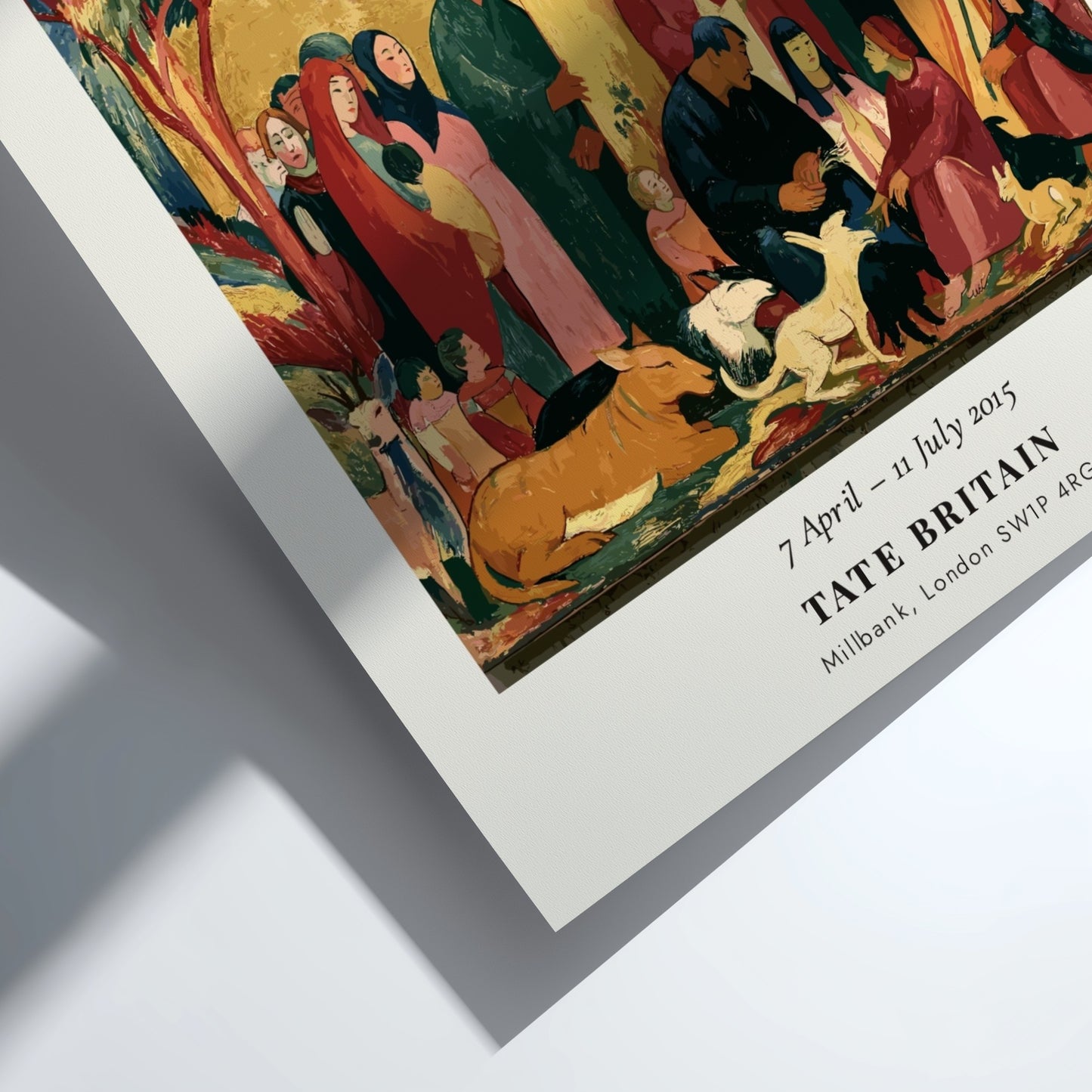 Gauguin exhibition poster featuring Faa Iheihe Tahitian Pastoral with vibrant colors and tropical scene