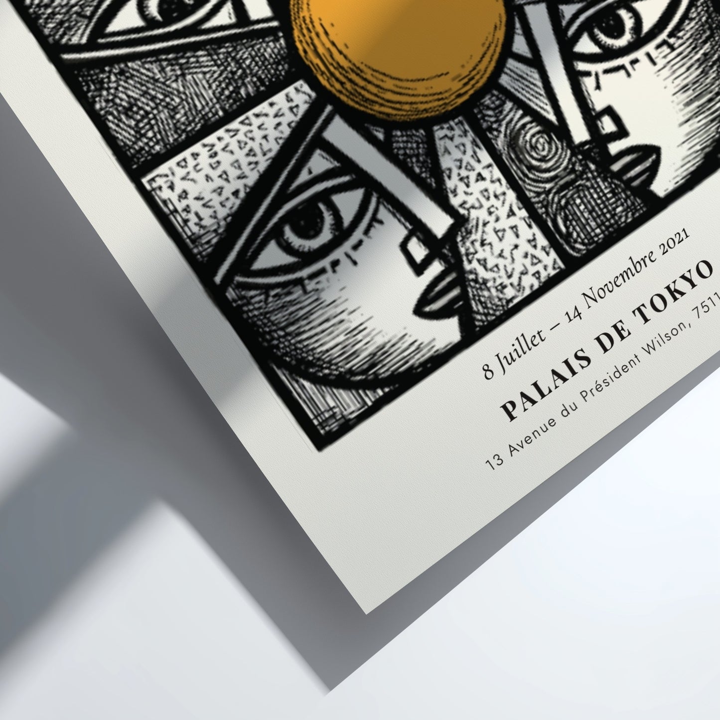 Faces in the Sun poster featuring Picasso inspired design with bold lines and warm colors