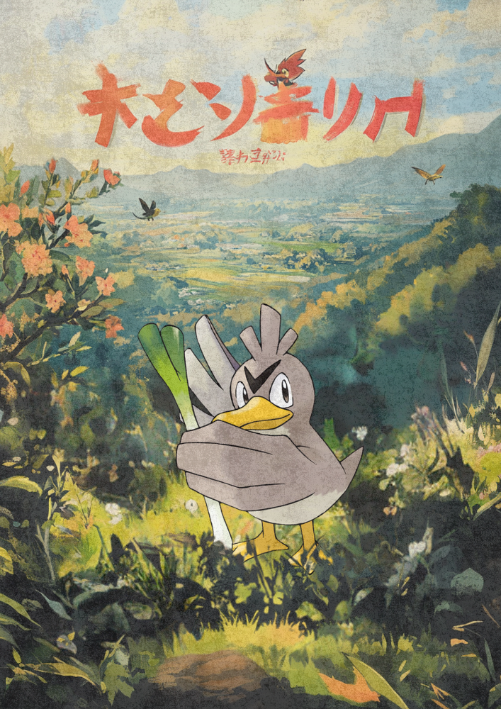 Affiche Pokémon Farfetch'd - Illustration de style anime japonais