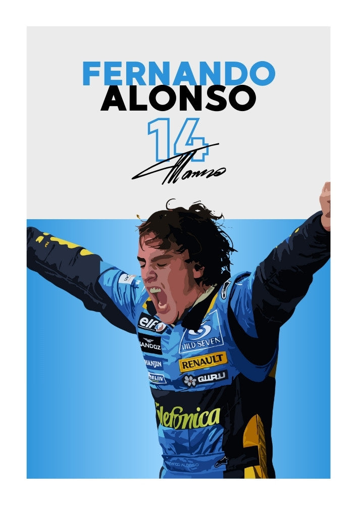 Fernando Alonso Renault F1 Poster – Double World Champion Art