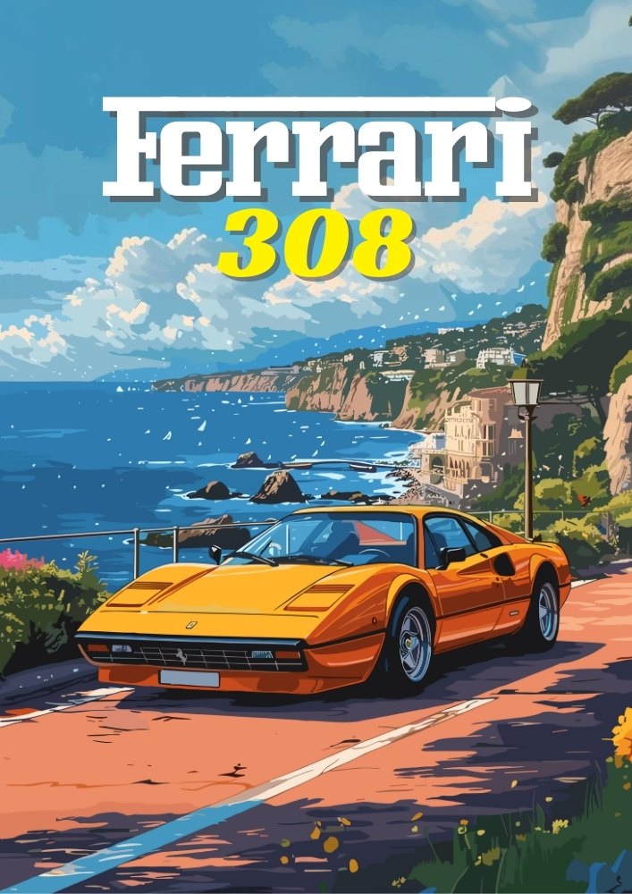 Ferrari 308 Print – Classic Italian Sports Car Wall Art
