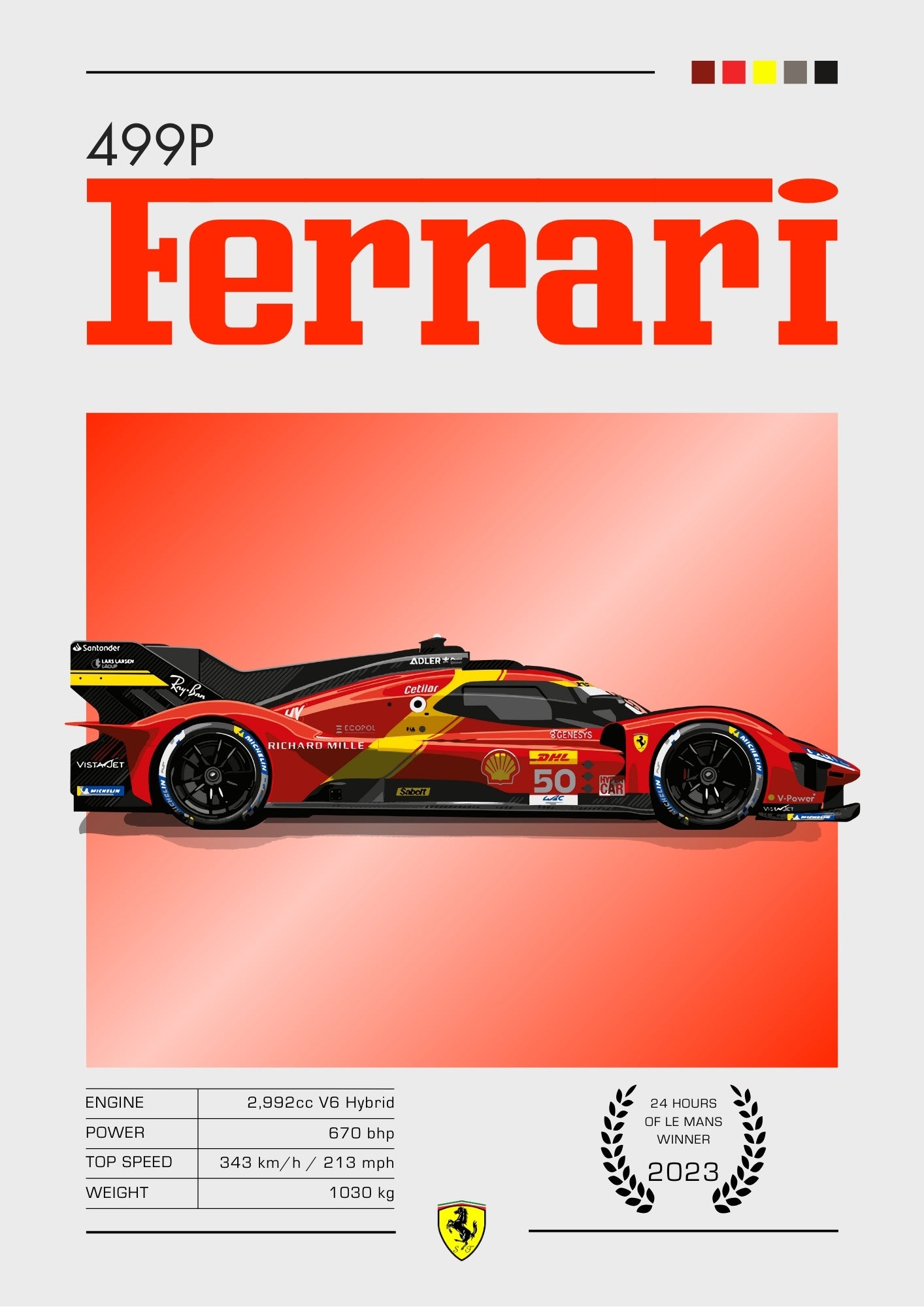 Affiche Ferrari 499P – Décoration murale représentant une hypercar victorieuse au Mans