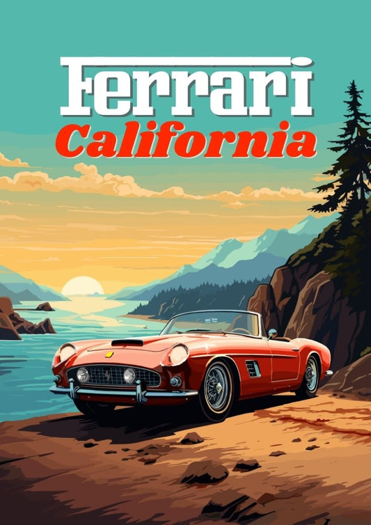 Affiche Ferrari California – Décoration murale représentant une voiture de sport décapotable italienne