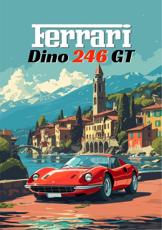 Affiche Ferrari Dino 246 GT – Décoration murale de voiture de sport italienne classique