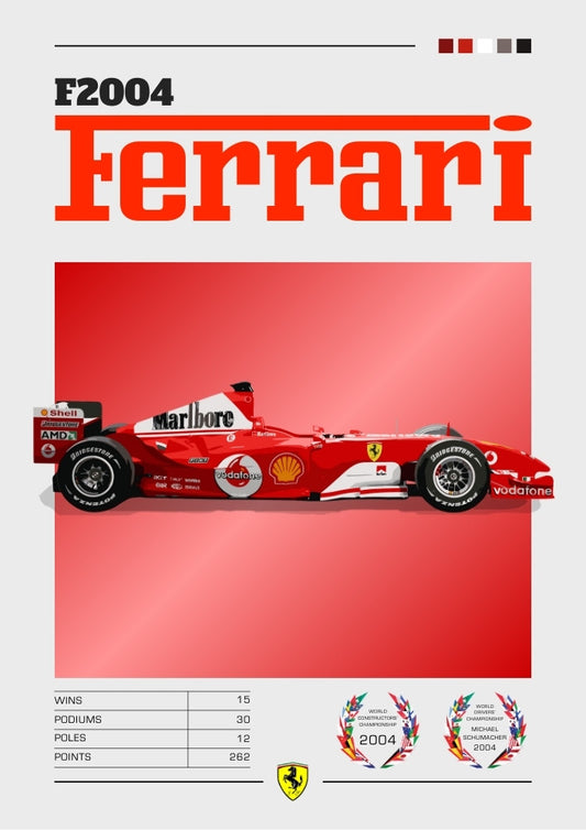 Affiche Ferrari F2004 – Décoration murale emblématique de la F1 de Schumacher