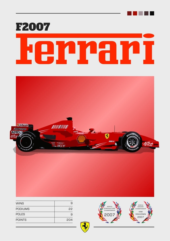 Ferrari F2007 Poster – 2007 Formula 1 Champion Car Wall Art
