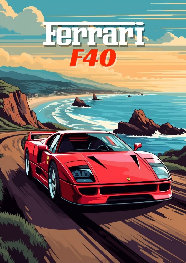 Ferrari F40 Poster – Classic Italian Supercar Wall Art
