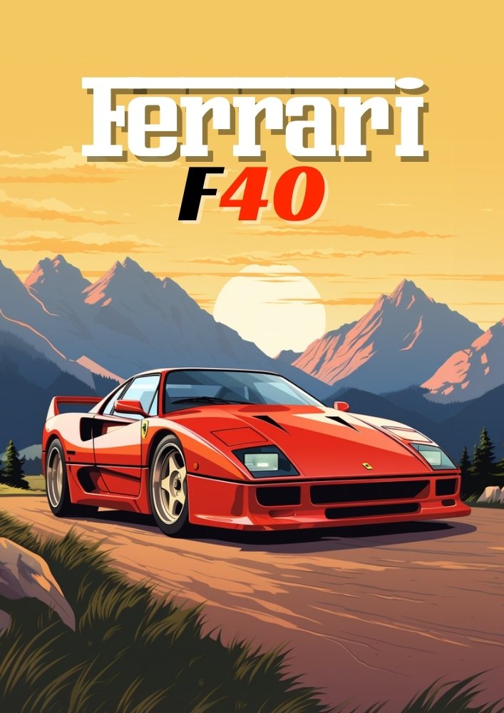 Ferrari F40 Car Poster – Italian Vintage Supercar Wall Art