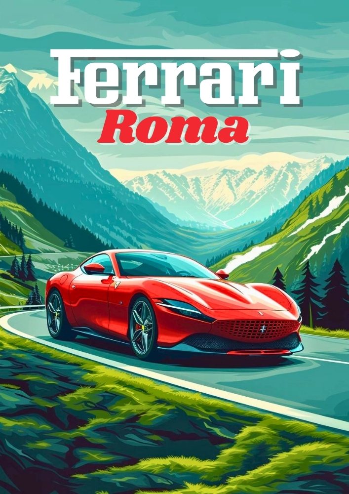 Ferrari Roma Poster – Italian Luxury Sports Car Wall Art