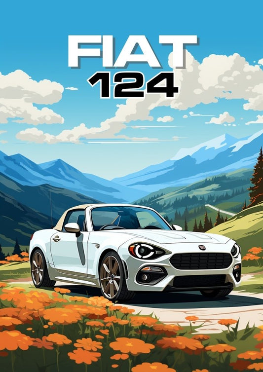 Affiche Fiat 124 – Décoration murale vintage de voiture de sport italienne