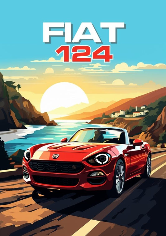 Affiche Fiat 124 – Décoration murale de voiture italienne classique