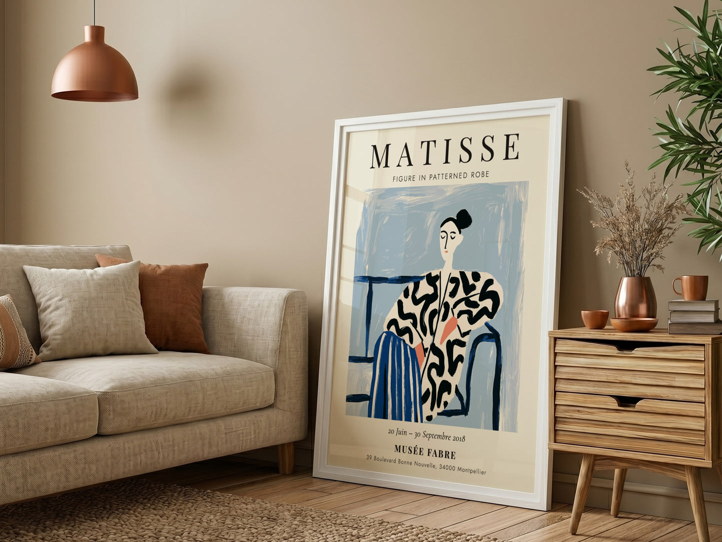 Henri Matisse poster featuring a figure in a patterned robe, modern art style with bold colors