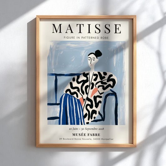 Henri Matisse poster featuring a figure in a patterned robe, modern art style with bold colors