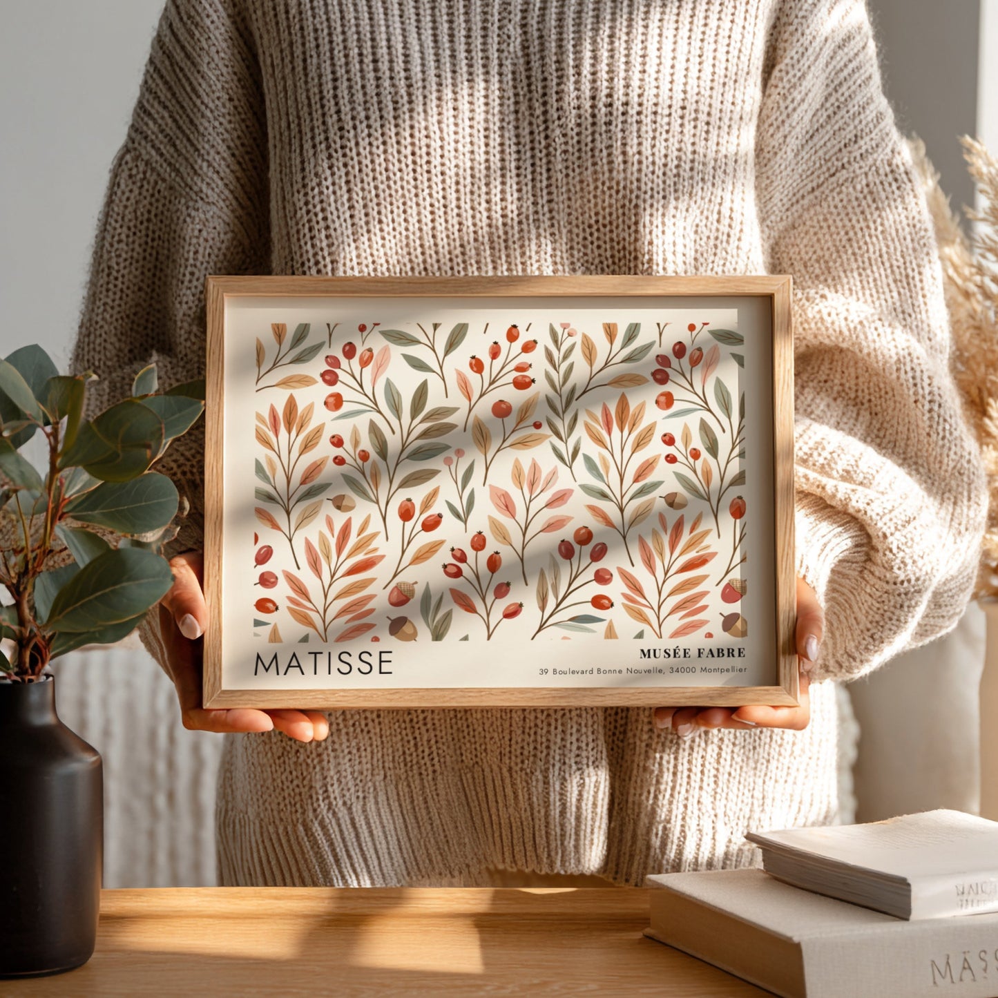 Wall art print featuring Matisse's floral design in warm colors