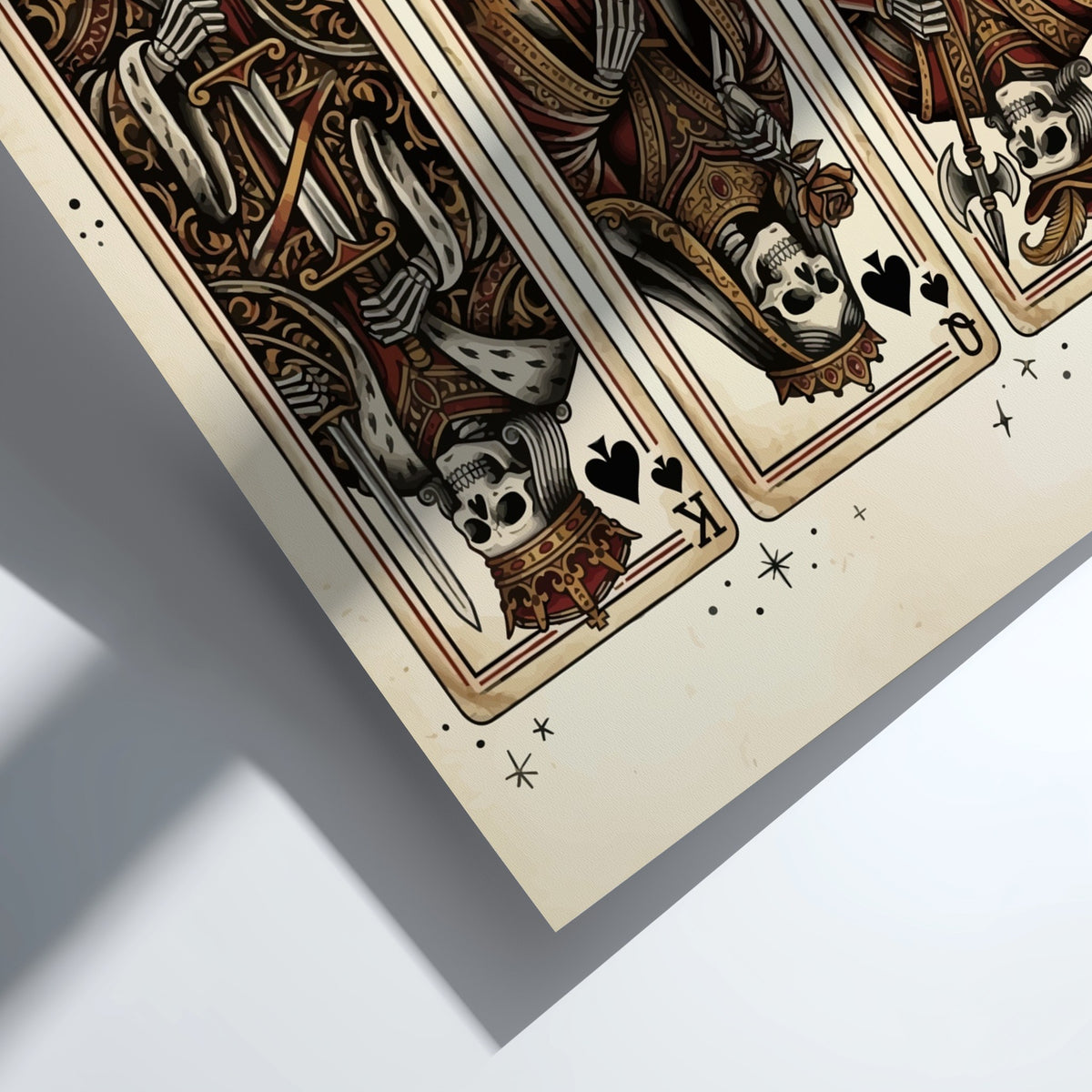 Poster featuring a vintage skeletal king queen and jack in tattoo flash style
