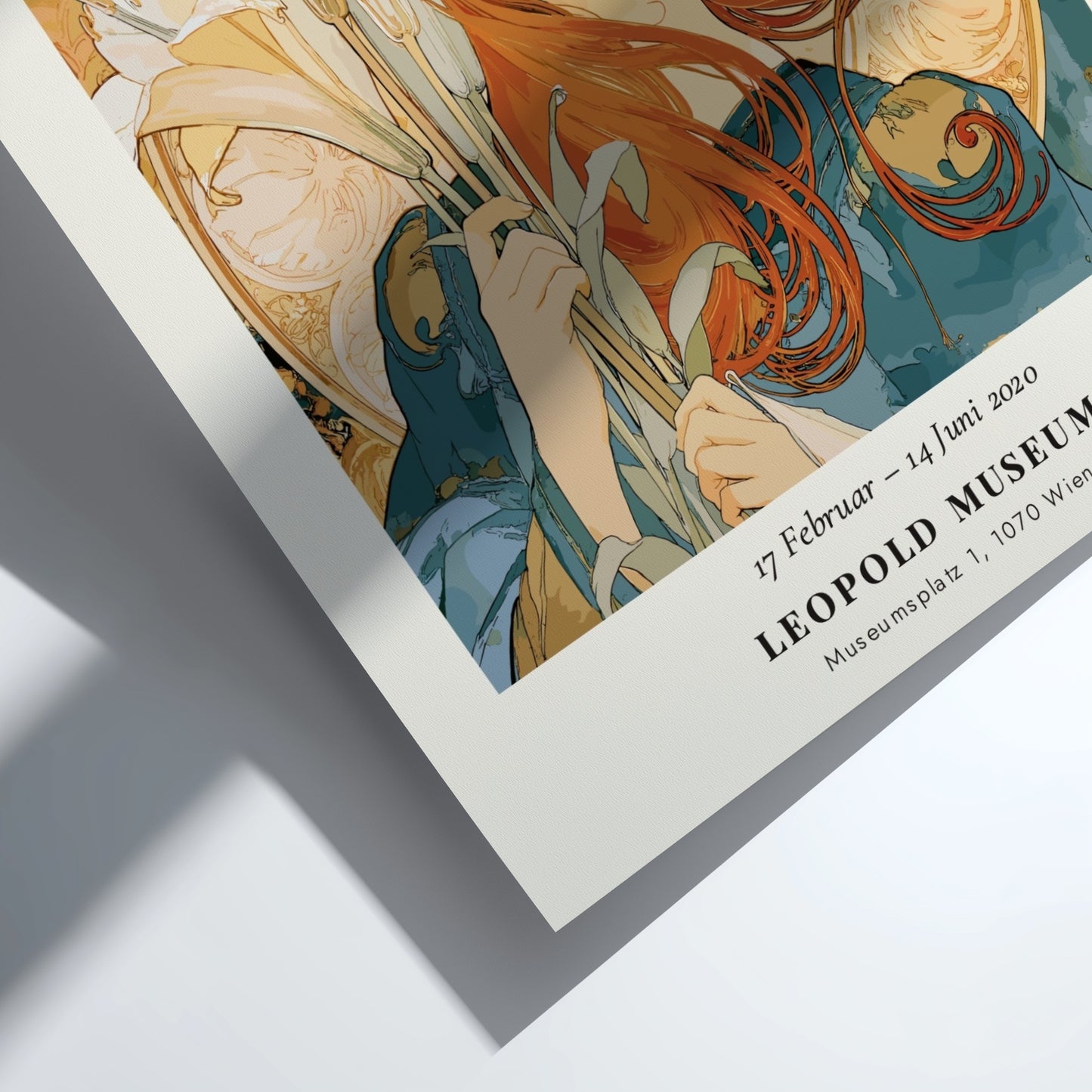 Fleur de Lys poster featuring Alphonse Mucha's Art Nouveau style with vibrant colors and floral elements