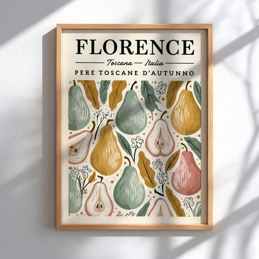 Kitchen poster featuring autumn pears in warm colors, perfect for home decor.