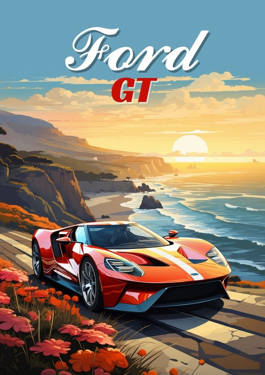 Ford GT Print – Affiche murale de supercar pour les passionnés de course