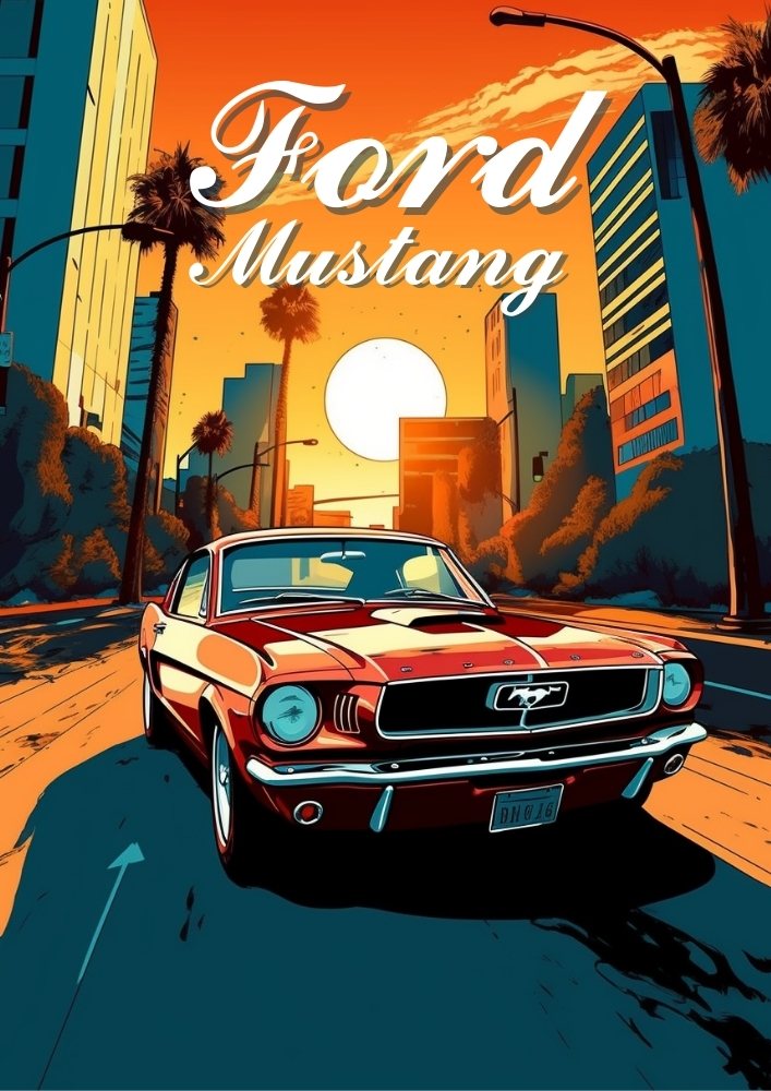 Ford Mustang Poster – Classic American Muscle Car Wall Art Print