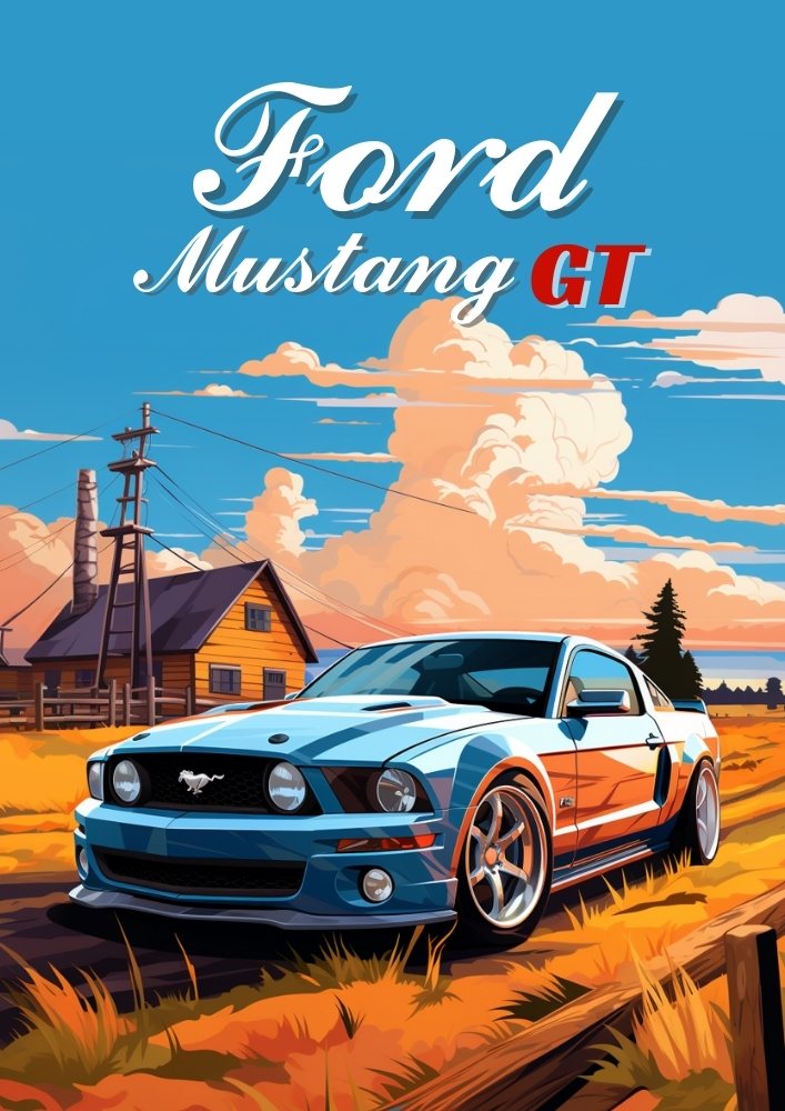 Ford Mustang GT Poster – Classic American Muscle Car Wall Art Print