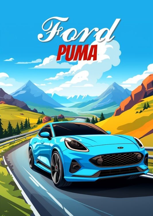 Affiche Ford Puma – Impression murale de voiture de sport moderne pour les passionnés de course et d'automobile