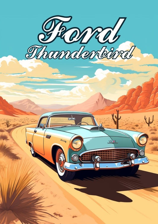 Affiche Ford Thunderbird – Impression murale représentant une muscle car américaine classique pour les amateurs de voitures anciennes
