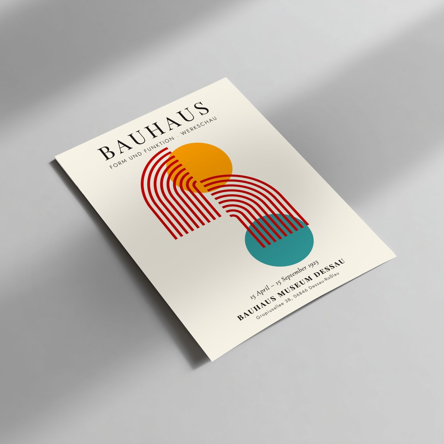 Bauhaus poster featuring geometric shapes in vibrant colors, modern design art for wall decor