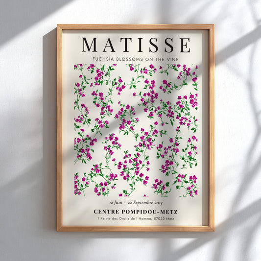 Fuchsia Blossoms poster by Henri Matisse featuring vibrant colors and floral design, perfect for home decor.
