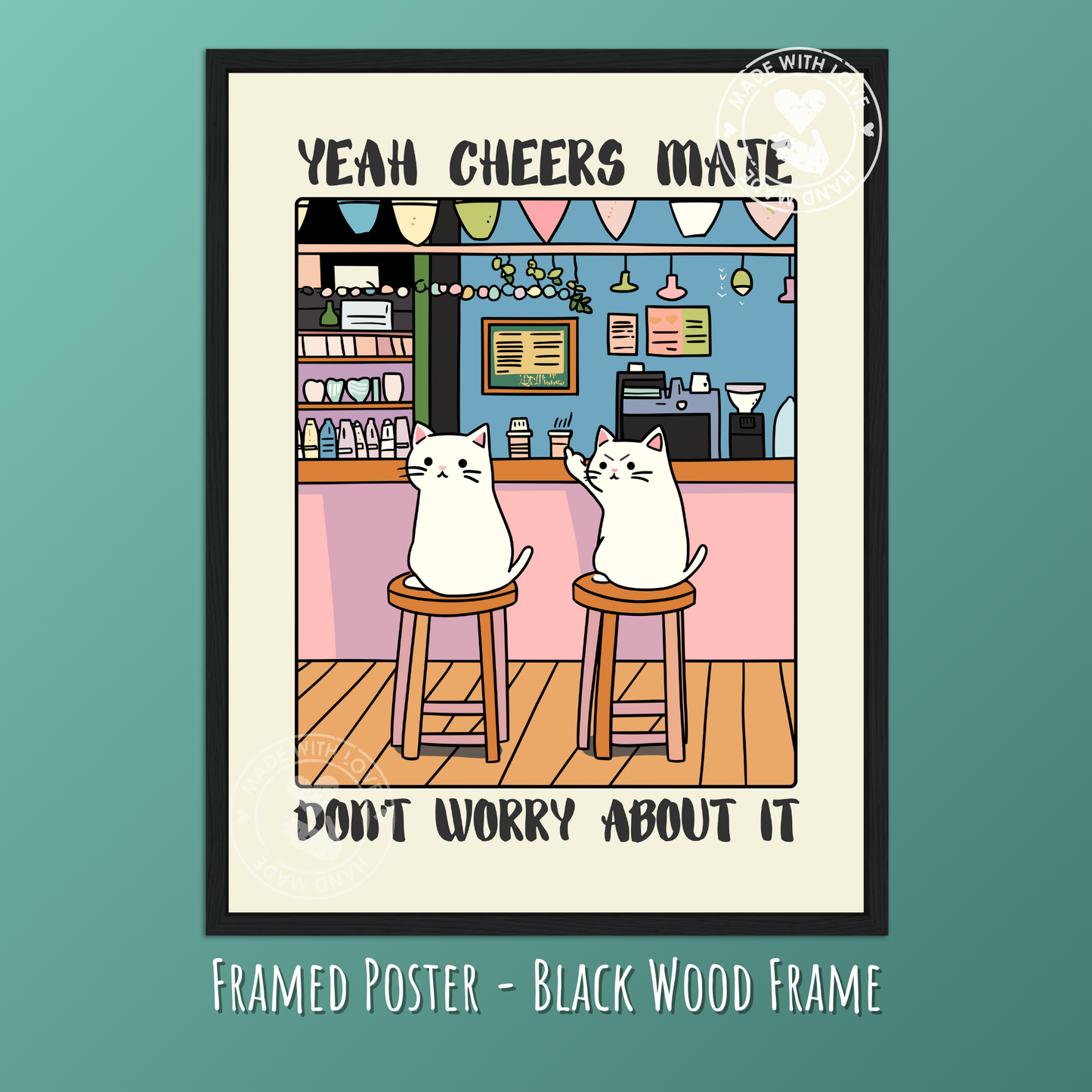 Funny Cat Bar Poster – Vintage-Style Drinking Art, Quirky Cat Illustration, Cheers Mate Print, Pub Wall Decor, Humor Cat Lovers Gift