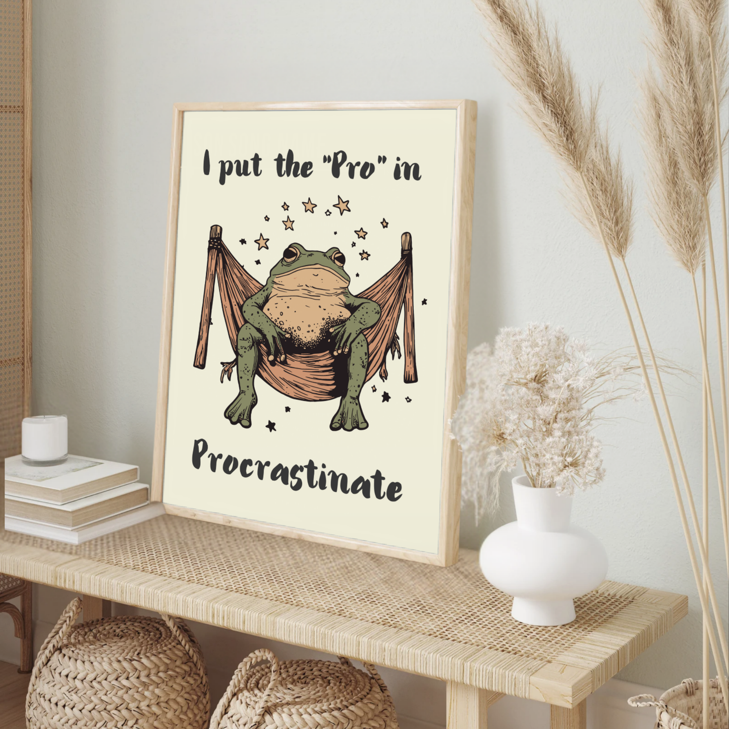 Funny Frog Poster, Lazy Frog Wall Art, Chill Hammock Illustration, Relaxing Humor Decor