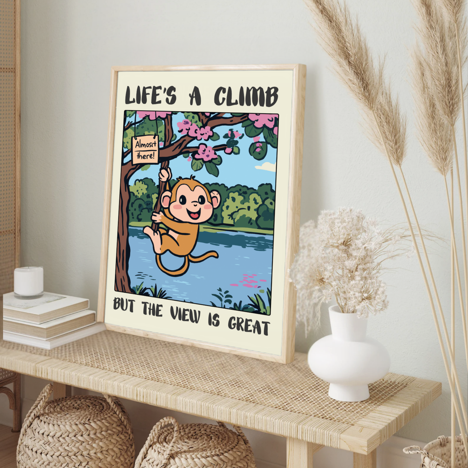 Life’s a Climb but the View is Great – Motivational Animal Wall Art, Cute Jungle Decor