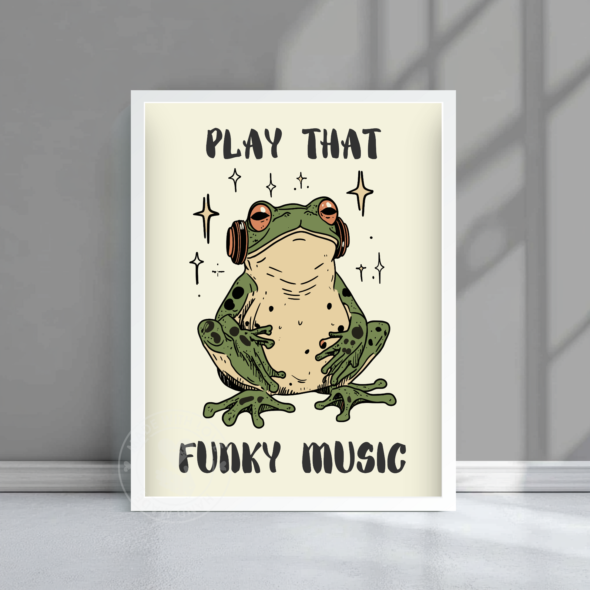 Play That Funky Music – Cool Frog Poster, Quirky Music Decor, Hipster Illustration, Funky Room Aesthetic