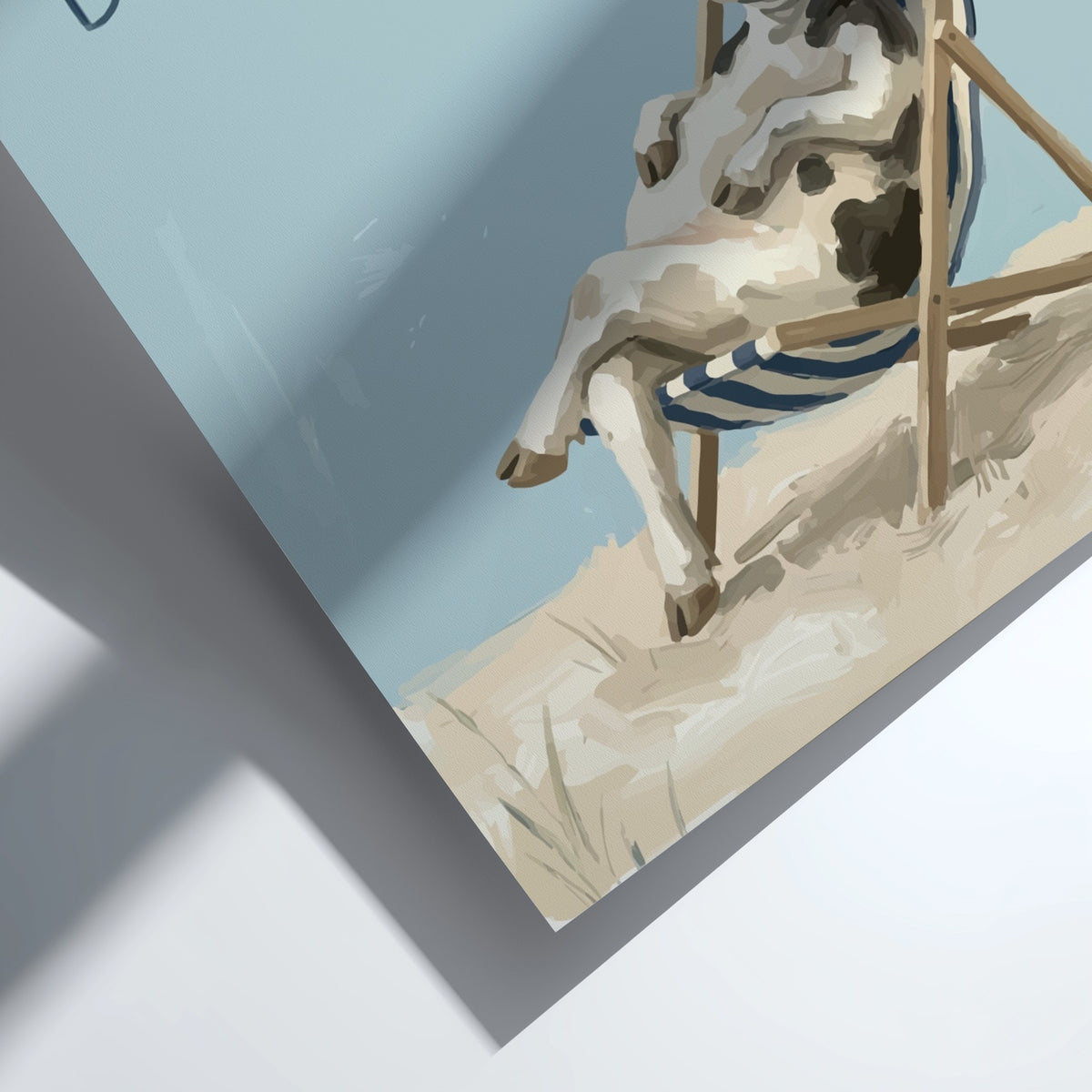 Poster featuring a cool cow in sunglasses relaxing on a beach chair under text.