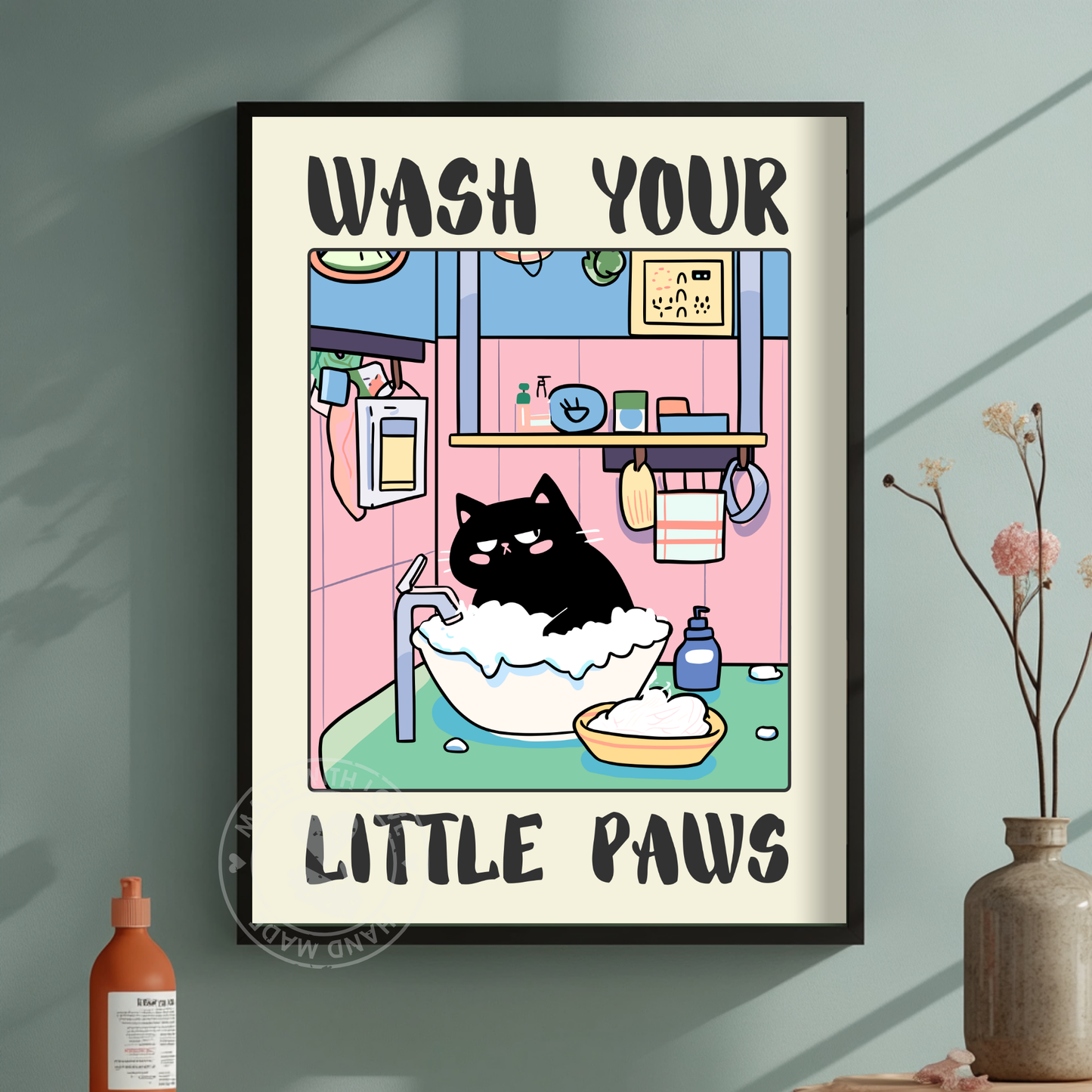 Wash Your Paws Black Cat Print