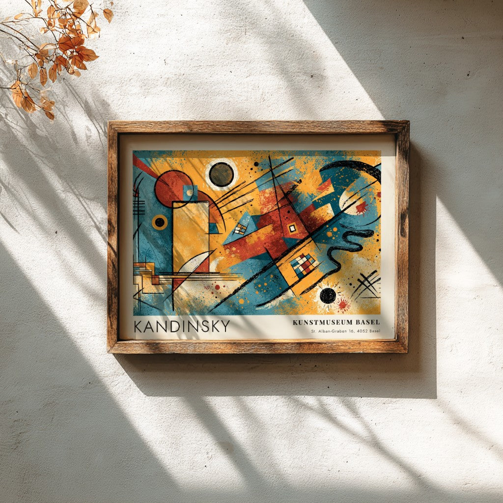 Wall art poster featuring Kandinsky Gelb Rot Blau abstract shapes in primary colours.