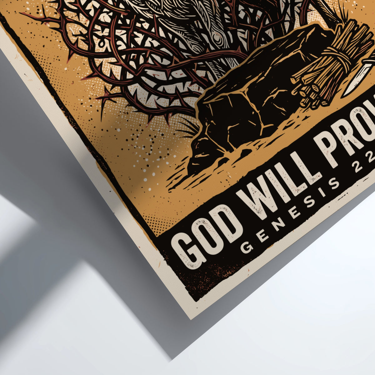 Poster featuring a ram in a thicket with God Will Provide Genesis 22:13 text.