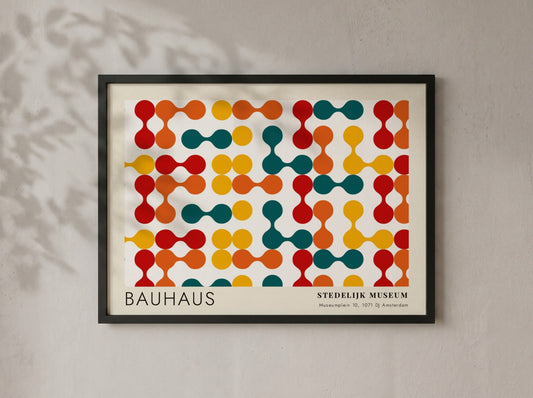 Wall art poster featuring a Bauhaus Stedelijk Museum geometric pattern in primary colors.