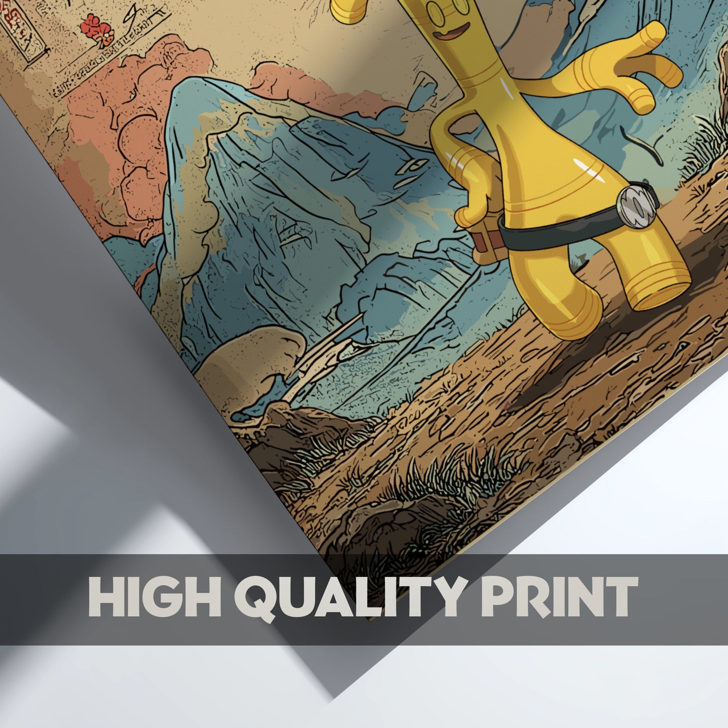 Gholdengo Pokemon character on a mountainous landscape with 'High Quality Print' text overlay