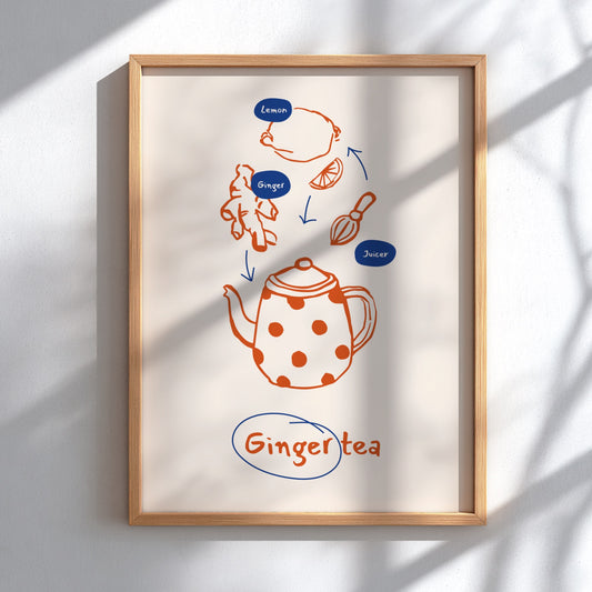 Ginger Tea Poster - Warm & Spicy Herbal Drink Wall Art Print