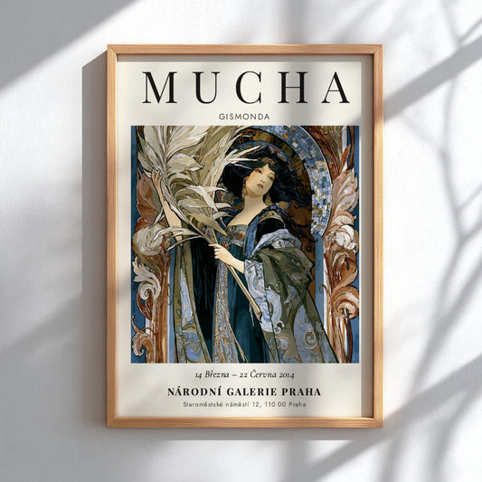 Gismonda poster featuring Alphonse Mucha's elegant art style with rich colors and intricate details