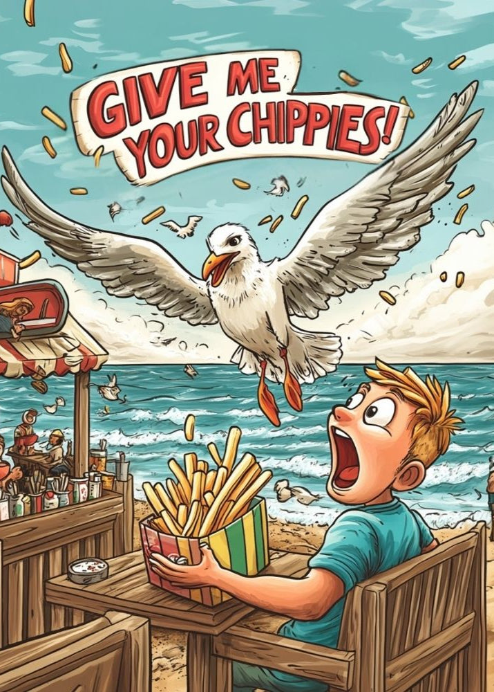 Funny Seagull Poster – Quirky Beach Art