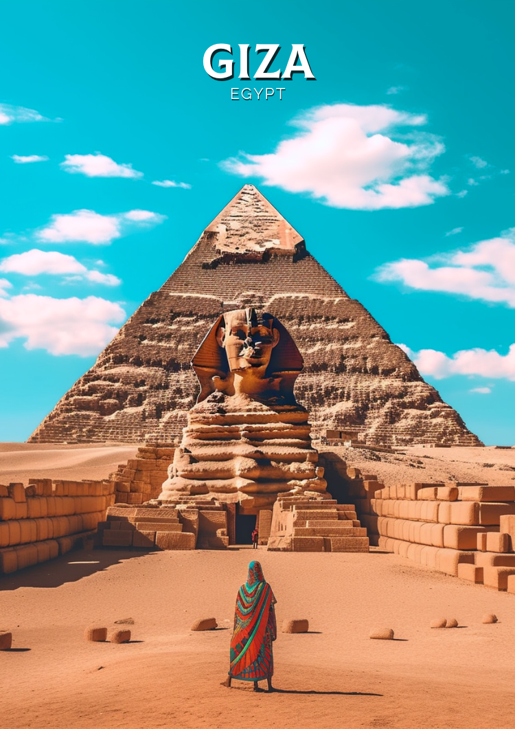 Giza Travel Poster - Retro Egypt Art