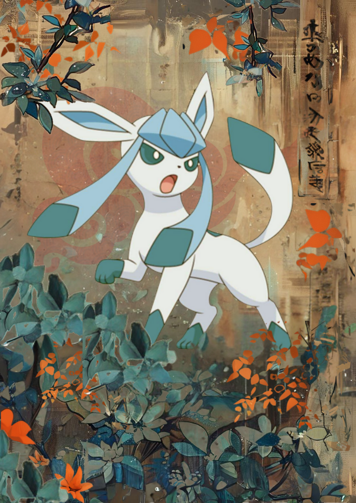 Affiche Pokémon Glaceon - Illustration d'anime de style tapisserie japonaise