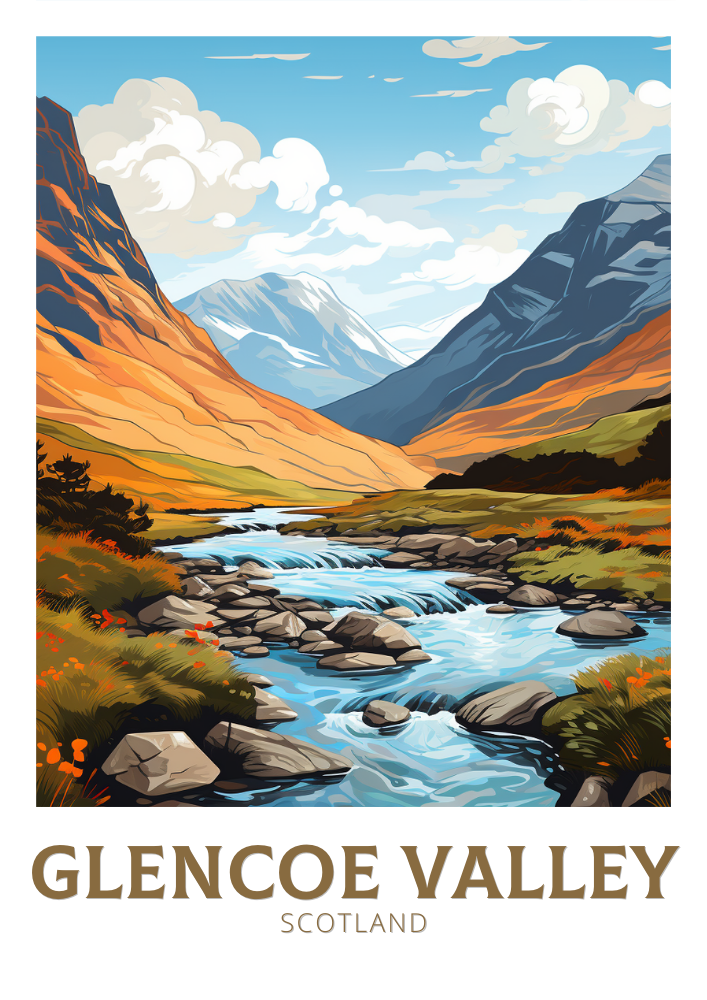 Glencoe Valley Travel Poster - Scotland Artwork