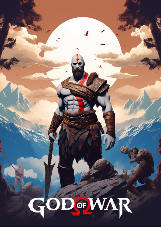 Affiche Kratos, Dieu de la Guerre – Art de jeu pour les fans de mythologie nordique et grecque