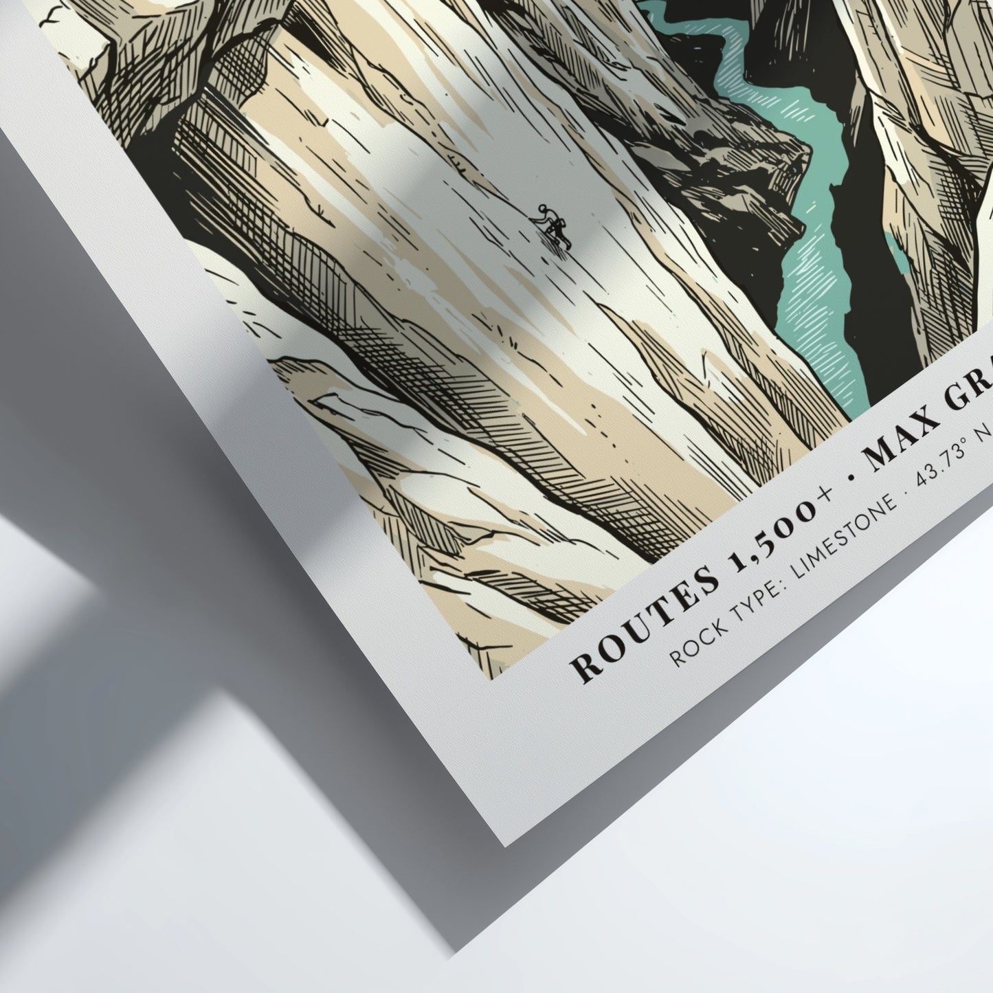 Poster of Gorges Du Verdon featuring a lone climber on limestone cliffs above water.