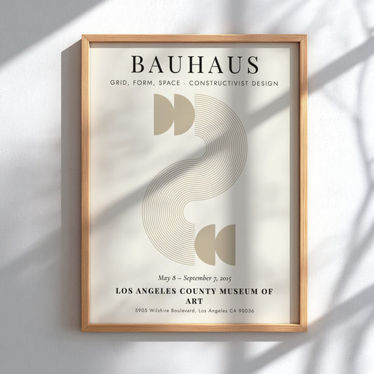 Bauhaus poster featuring constructivist design with geometric shapes and earthy tones.