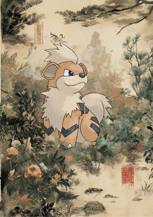 Affiche Pokémon Growlithe - Illustration de style anime japonais